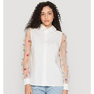 Never Fully Dressed Embroidered Blouse in White Floral Size 14